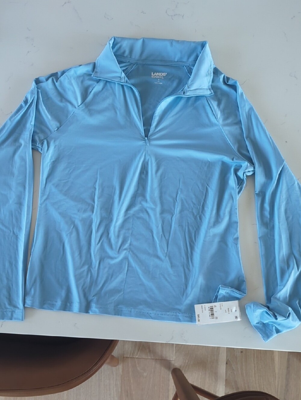 Lands' End Sky Blue Long-Sleeve Quarter Zip Pullover Swimsuit Top